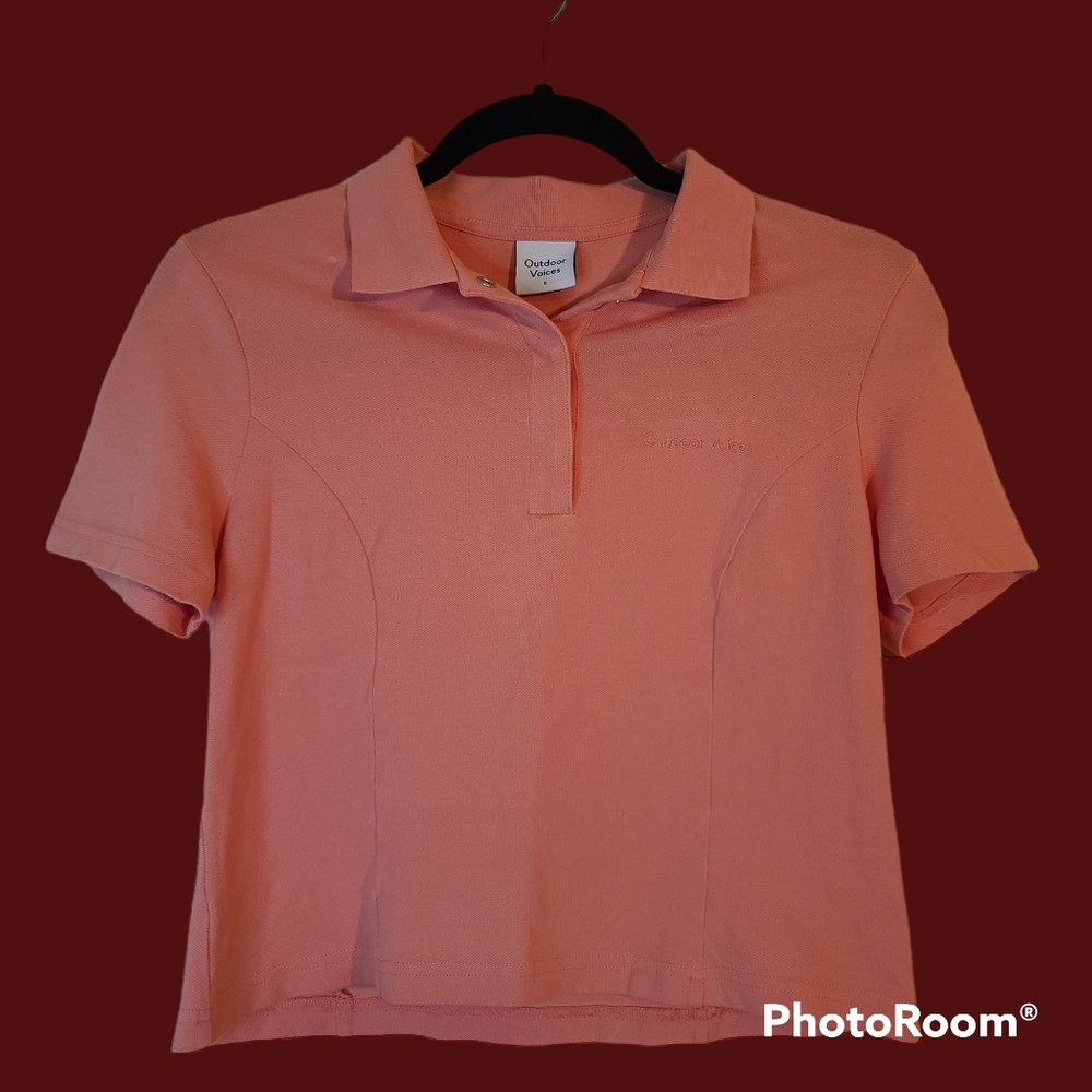 OV Outdoor Voices Pink Cropped Sport Polo Top Size Small